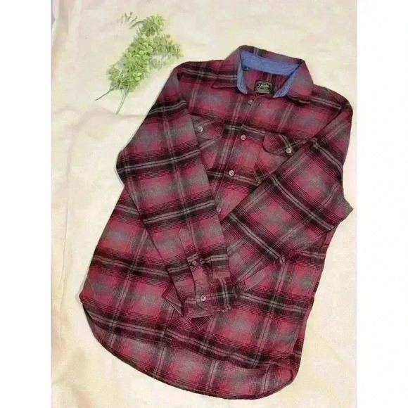 JACHS Flannel Shirt Mens M Red Black Plaid Long Sleeve Button Heritage Midweight - Picture 4 of 12